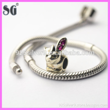Animal Rabbit Shaped Silver Charm With Rhodium Plating Fits For European Charm Bracelet&Necklace